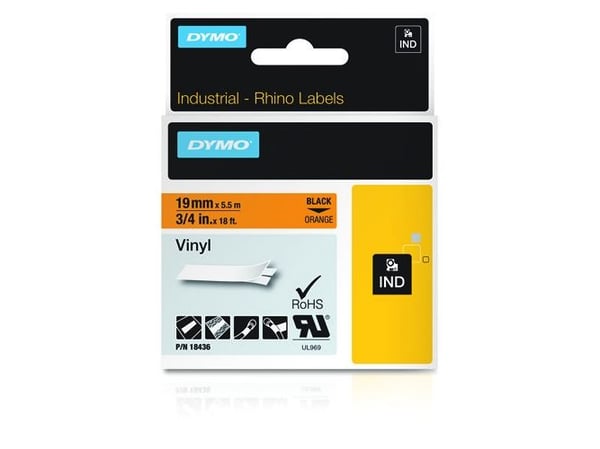 DYMO RhinoPRO - Vinyl - permanet adhesiv - oransje - Roll (1.9 cm x 5.5 m) 1 kassett(er) tape - for DYMO ILP219; Rhino 4200, 6000, 6000 Hard Case K...