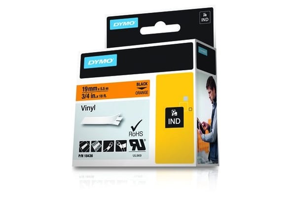 DYMO RhinoPRO - Vinyl - permanet adhesiv - oransje - Roll (1.9 cm x 5.5 m) 1 kassett(er) tape - for DYMO ILP219; Rhino 4200, 6000, 6000 Hard Case K...