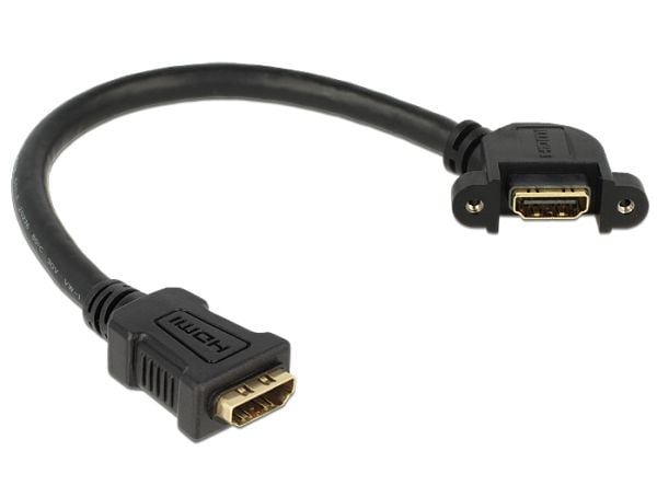 Delock Panel-mount - HDMI-kaapeli - HDMI hun til HDMI hun - 25 cm - sort - 110° stikforbindelse