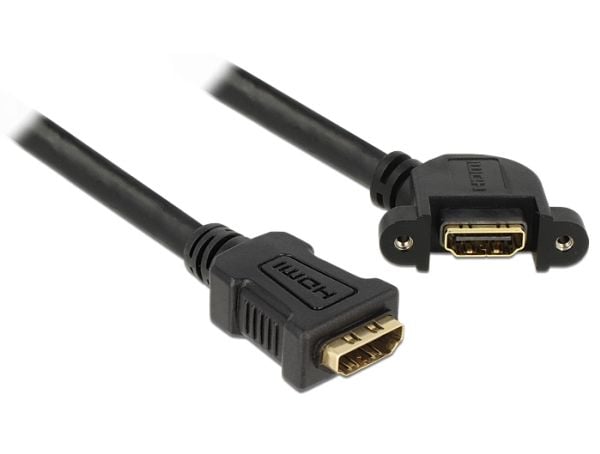 Delock Panel-mount - HDMI-kaapeli - HDMI hun til HDMI hun - 25 cm - sort - 110° stikforbindelse