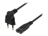 DELTACO DEL-109BF - Strömkabel - Eurokontakt (hane) vinklad till power IEC 60320 C7 rak - AC 250 V - 2.5 A - 3 m - svart