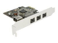 DeLock PCI Express-kort > 3 x ekstern FireWire B + 1 x intern FireWire A - FireWire-adapter - PCIe - FireWire 800