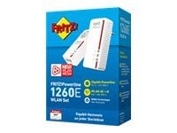 FRITZ!Powerline 1260E - WLAN Set - strømlinjeadaptersett 1GbE, HomePlug AV (HPAV) 2.0, IEEE 1901 - Wi-Fi 5 - Dobbeltbånd - veggpluggbar
