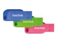 SanDisk Cruzer Blade - USB-flashstasjon - 16 GB - USB 2.0 - blå, grønn, rosa (en pakke 3)