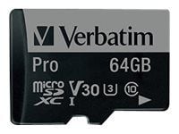 Verbatim PRO - Flashminnekort (SD-adapter inkludert) - 64 GB - UHS Class 3 / Class10 - 300x/600x - microSDXC UHS-I