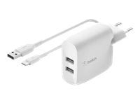 Belkin BoostCharge - Strømadapter - 24 watt - 2 utgangskontakter (USB) - hvit