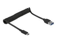Delock USB 3.1 Gen 2 Coiled Cable Type-A male to Type-C male - Direkteforbindelsesadapter - USB 3.1 Gen 2 - USB-C 3.1 Gen 2 x 1 - svart