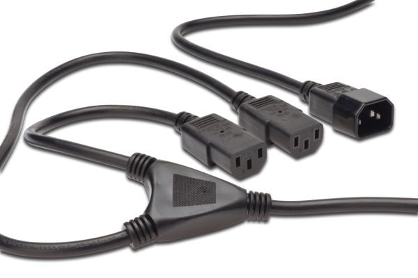 ASSMANN - Strøm-splitter - IEC 60320 C14 til IEC 60320 C13 - AC 250 V - 1.7 m - formet - sortti