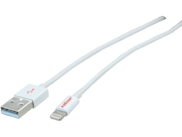 ROLINE USB 0.15 m, 0,15 m, Lightning, USB A, Hvit, Rett, Rett