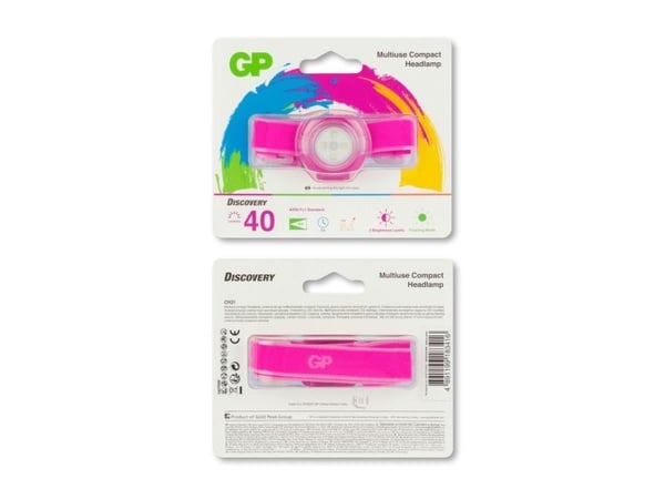 GP Batteries CH31002, Hodebåndslommelykt, Rosa, 100 lm, CR2025, Alkalinsk