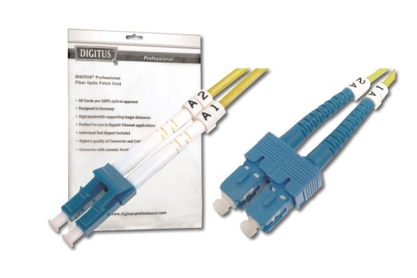 DIGITUS - Koblingskabel - LC-enkeltmodus (hann) til SC-enkeltmodus (hann) - 10 m - fiberoptisk - 9 / 125 micron - OS1 - halogenfri - gul