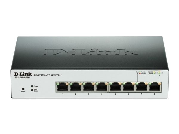 D-Link EasySmart Switch DGS-1100-08P - Switch - Styrt - 8 x 10/100/1000 (PoE) - stasjonær - PoE
