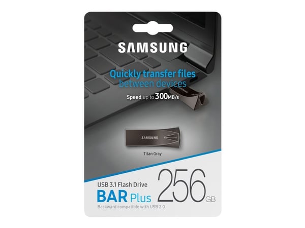 Samsung BAR Plus MUF-256BE4 - USB-flashstasjon - 256 GB - USB 3.1 Gen 1 - titangrå