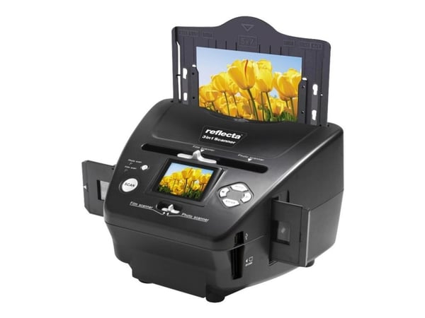 Reflecta 64220, 1800 x 1800 dpi, 24 Bit, Film-/skjutskanner, svart, LCD, 6,1 cm (2,4") Läser max 32 GB minneskort.