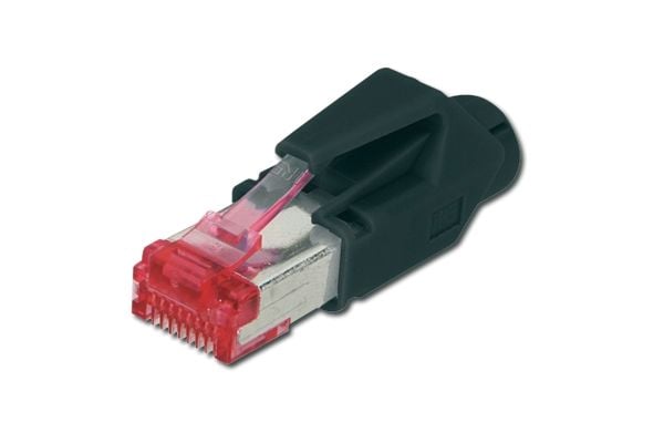 Digitus A-MO6 8/8 HRS, RJ-45, Musta, Metallinen, Punainen, Cat6, Kulta, Nikkelillä päällystetty fosforipronssi, Saksa