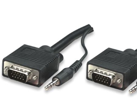 Manhattan 10m SVGA Audio Cable, 10 m, VGA (D-Sub) + 3.5mm, VGA (D-Sub) + 3.5mm, Nickel, Svart, Hankjønn/hankjønn