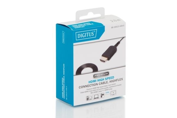 DIGITUS HDMI High Speed Connection Cable - HDMI-kaapeli - HDMI uros - mini HDMI uros - 2 m - kaksoissuojattu - musta - muotoiltu, aktiivinen