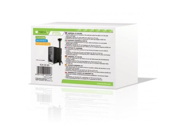 Techly ICA-CS 63, Bordsmonterad CPU-hållare, Skrivbord, 20 kg, Svart, Stål, Vågrät