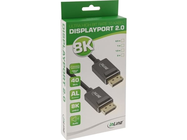 InLine 15401P, 1 m, DisplayPort, DisplayPort, Hankjønn, Hankjønn, 7680 x 4320 piksler