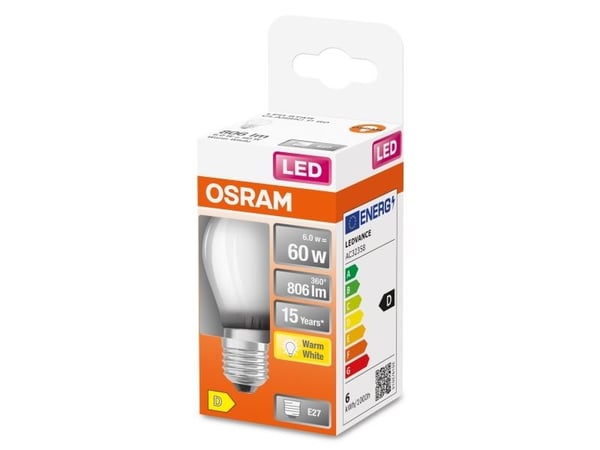 OSRAM LED STAR - LED-filamentlyspære - form: P45 - mattslipt finish - E27 - 5.5 W (ekvivalent 60 W) - klasse D - varmt hvitt lys - 2700 K