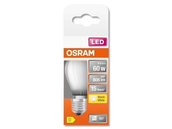 OSRAM LED STAR - LED-filamentlyspære - form: P45 - mattslipt finish - E27 - 5.5 W (ekvivalent 60 W) - klasse D - varmt hvitt lys - 2700 K