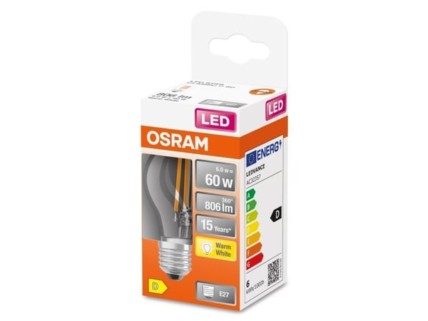OSRAM LED STAR - LED-filamentlyspære - form: P45 - klar finish - E27 - 5.5 W (ekvivalent 60 W) - klasse D - varmt hvitt lys - 2700 K