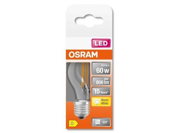 OSRAM LED STAR - LED-filamentlyspære - form: P45 - klar finish - E27 - 5.5 W (ekvivalent 60 W) - klasse D - varmt hvitt lys - 2700 K