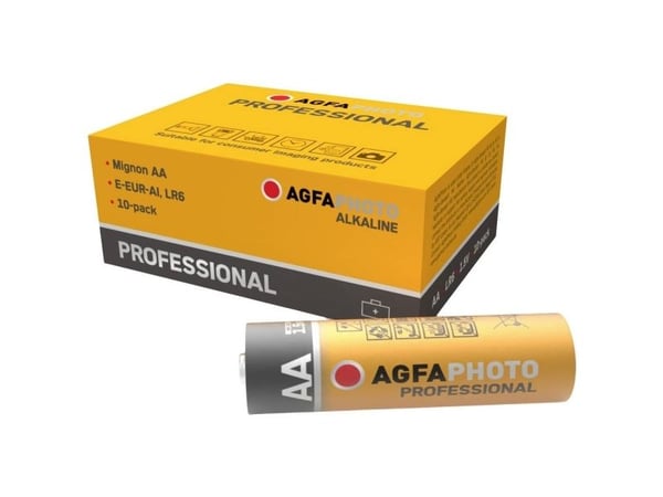 AgfaPhoto 110-853482, Engangsbatteri, AA, 1,5 V, 10 stykker, Grå, Rød, Hvit, Gult, 50,5 mm