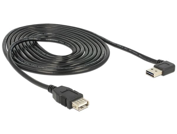 Delock EASY-USB - USB forlængerkabel - USB (hun) til USB (han) - USB 2.0 - 3 m - 90° stikforbindelse - lajittelu