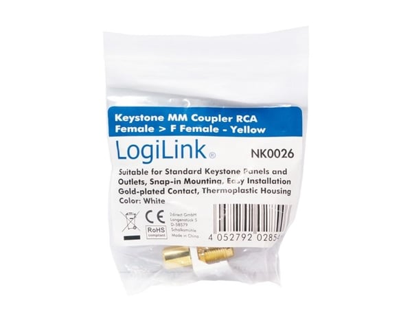 LogiLink NK0026, Tasainen, Keltainen, RCA, F-liitin, Naaras, Naaras