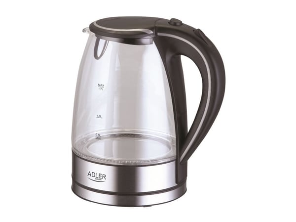 Adler AD 1225, 1,7 l, 2000 W, Sort, Rustfritt stål, Gjennomsiktig, Plast, Vannivåindikator, Trådløs