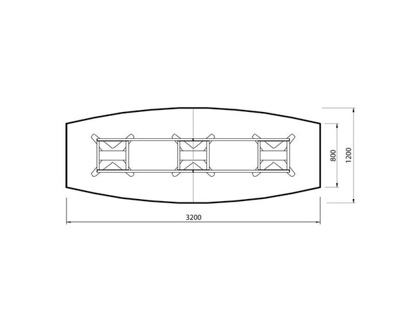 Konferencebord DNA, Antracit 3200x1200 mm bådformet, Sort understel