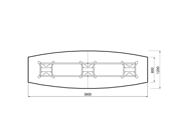 Neuvottelupöytä DNA, valkoinen 3800x1200 mm veneen muotoinen, valkoinen runko