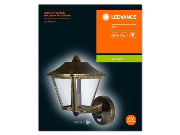 LEDVANCE ENDURA CLASSIC Tradition, Vegglys, Sort, Gull, Aluminium, IP44, Inngang, Fasade, Gangsti, Terrasse, I