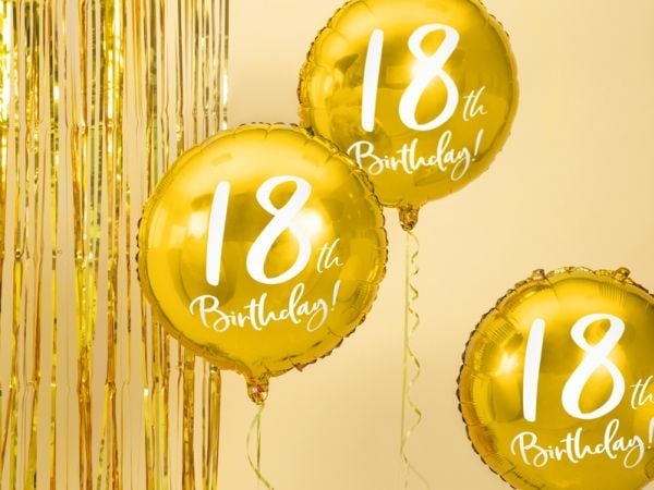 PartyDeco FB24M-18-019-KARTON, Gull, Hvit, Rund, Folie, Bursdag, Engelsk, 45 cm