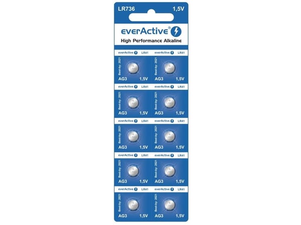 Everactive EVAG3, Engangsbatteri, LR41, Alkalinsk, 1,5 V, 10 stykker, 5 år
