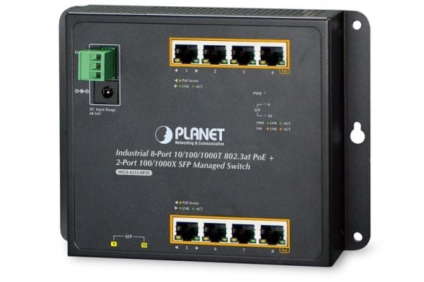 PLANET WGS-4215-8T2S - Switch - Administrerad - 8 x 1000Base-T + 2 x SFP - DIN-skenmonterbar, väggmonterbar - Likström