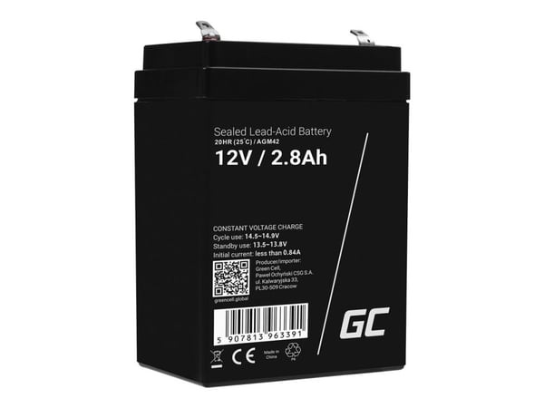 Green Cell - Alarm system battery - blysyre - 2.8 Ah - svart
