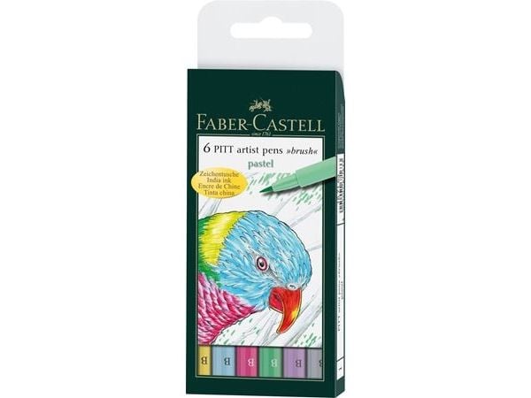Faber-Castell PITT Artist Pen - Børstepenn - permanent - assorterte pastellfarger - tusj (en pakke 6)