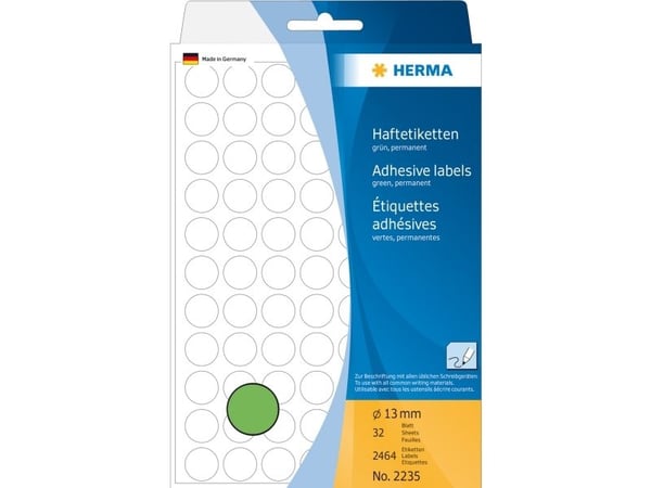 HERMA - Permanet adhesiv - grønn - 13 mm rund 2464 etikett(er) (32 ark x 77) merkelapper