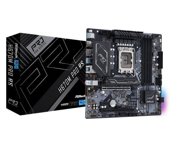 ASRock H670M Pro RS - Emolevy - micro-ATX - LGA1700-asennuspaikka - H670-piirisarja - USB-C Gen1, USB 3.2 Gen 1, USB 3.2 Gen 2 - Gigabit LAN - sisä...