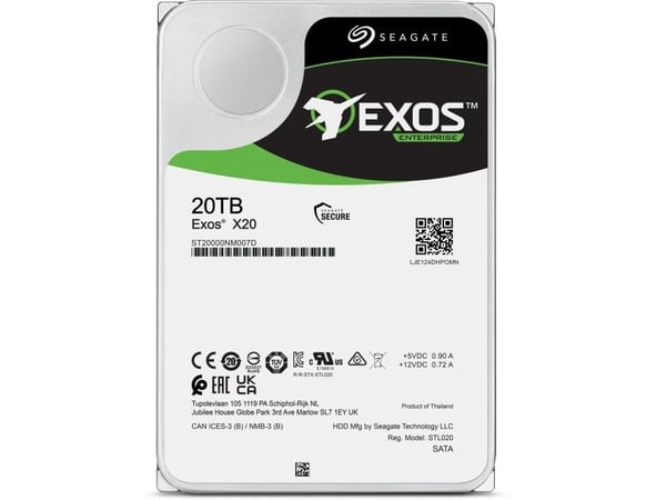 Seagate Exos X20 ST20000NM007D - Hårddisk - 20 TB - inbyggd - SATA 6Gb/s - 7200 rpm - buffert: 256 MB
