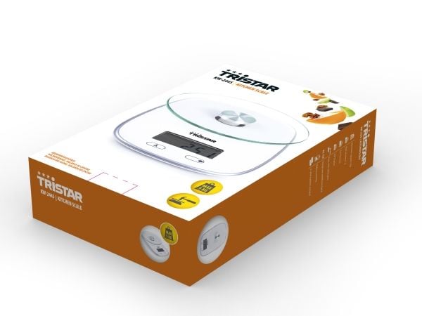 Tristar KW-2445, Elektronisk kjøkkenvekt, 5 kg, 1 g, Hvit, Glass, Metall, Plast, Glass