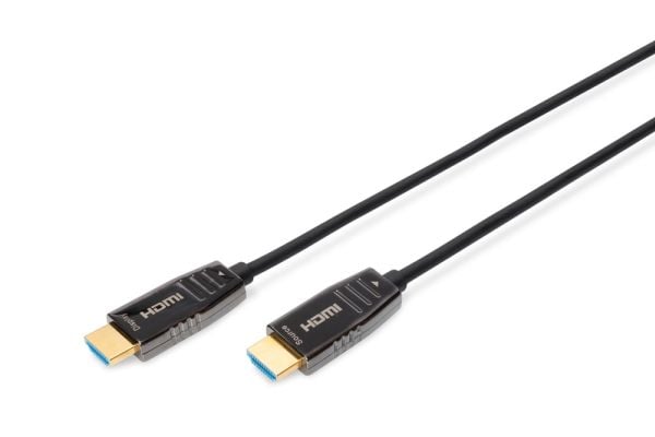 DIGITUS - HDMI-kabel med Ethernet - HDMI plugg til HDMI plugg - 10 m - skjermet hybrid kobber/fiber-optikk - svart - Active Optical Cable (AOC), st...