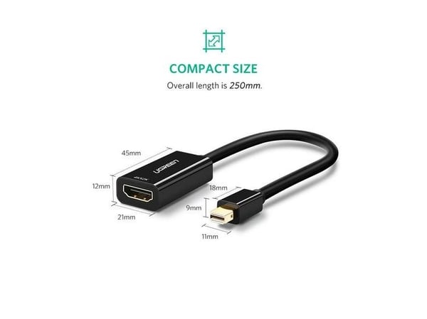 Ugreen 40360, 0,25 m, Mini DisplayPort, HDMI, Hankjønn, Hunkjønn, Rett