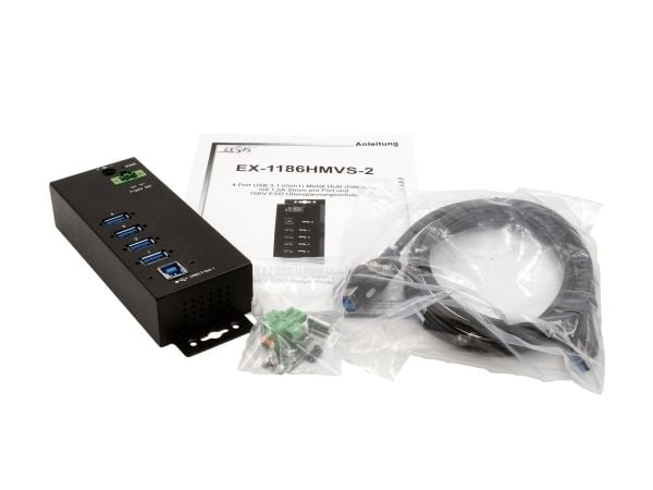EXSYS EX-1186HMVS-2, USB 3.2 Gen 1 (3.1 Gen 1) Type-B, USB 3.2 Gen 1 (3.1 Gen 1) Type-A, 5000 Mbit/s, Lajittelu, metallia