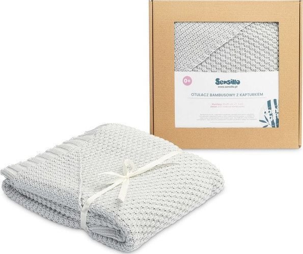 Sensillo teppe/pakketeppe med hette i 100% bambus, grå