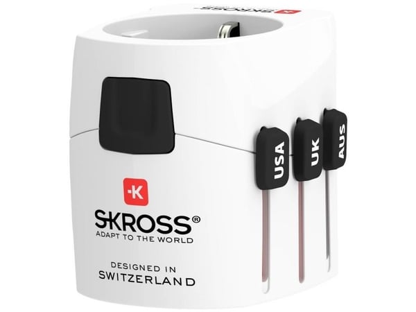 Skross 1.103165. Liittimen pistotyyppi: Universal, Pistorasian pistotyyppi: Universal, Universal pistokeliitäntätyypit: Tyyppi B, Tyyppi I (AU), Ty...