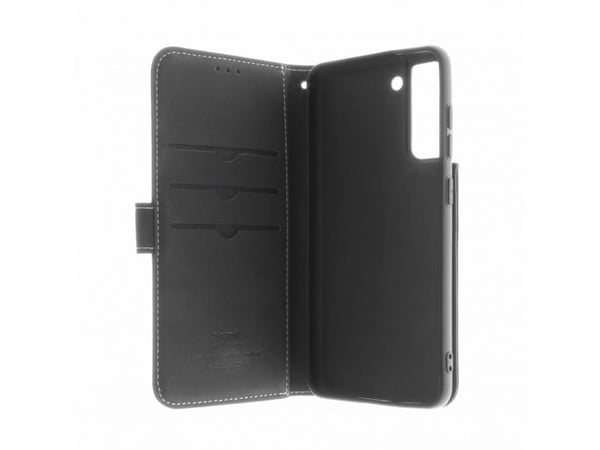 Insmat Exclusive - Lommebok for mobiltelefon - ekte skinn, termoplast-polyuretan (TPU), kartong+papir+aluminiumsfolie, bomullssting - svart - for S...