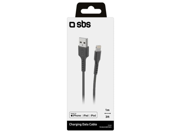 SBS TECABLEUSBIP589K, 1 m, Lightning, USB A, Hankjønn, Hankjønn, Sort
